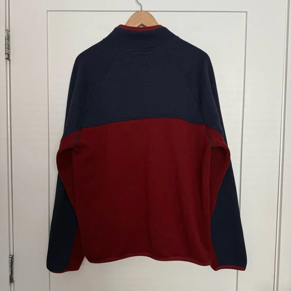 J Crew Nordic Polartec Sweater Men Sz L Red Navy 1/4 Zip Fleece Pullover Outdoor